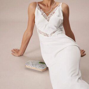 NWT RIHOAS White Sleeveless V Neck Lace Trim Slip Maxi Dress M